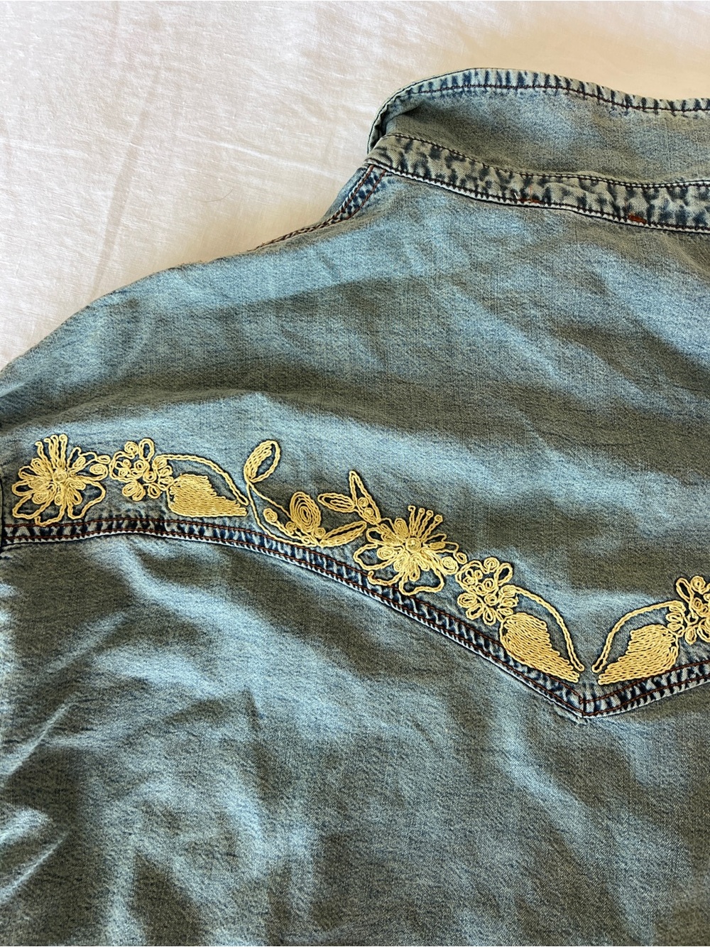 Oli & hali blue denim n button down top with yellow embroidery - Picture 9 of 10